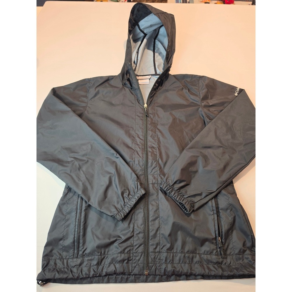 Columbia Switchback II Rain Jacket Womens M Black Hooded Windbreaker 1558651